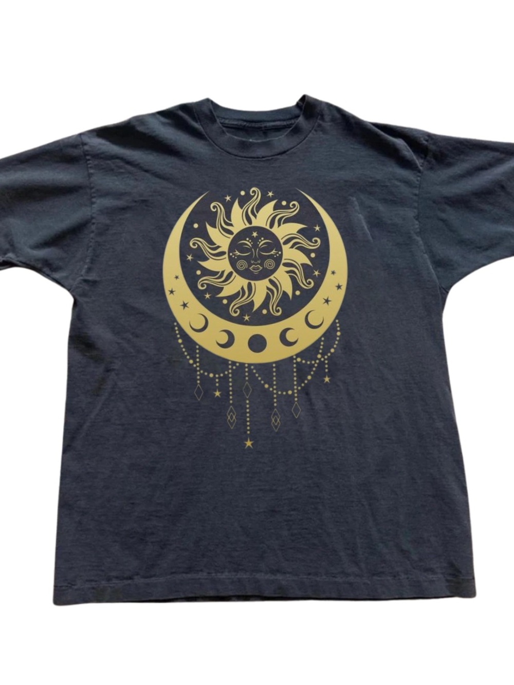 Gildan Black Tee with Gold Sun & Moon Graphic